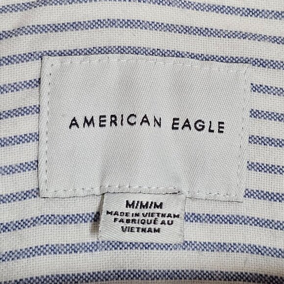 American Eagle Striped Button-Up Shirt Blue White Cotton Blend Women's M - Picture 3 of 8